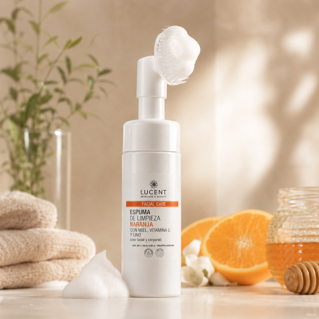 Producto con naranja, miel y espuma